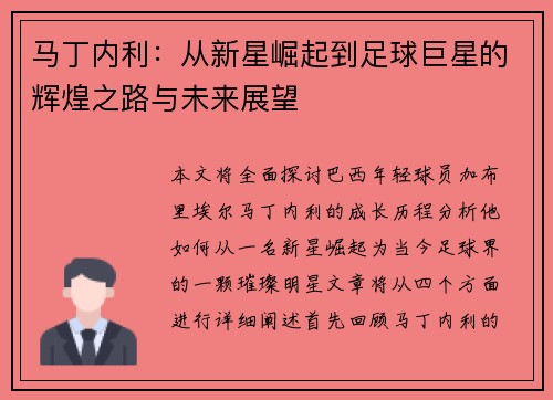 马丁内利：从新星崛起到足球巨星的辉煌之路与未来展望